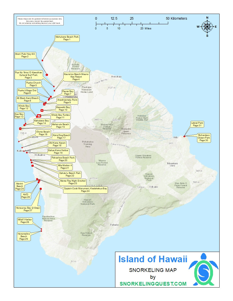 Island of Hawaii Snorkeling Map