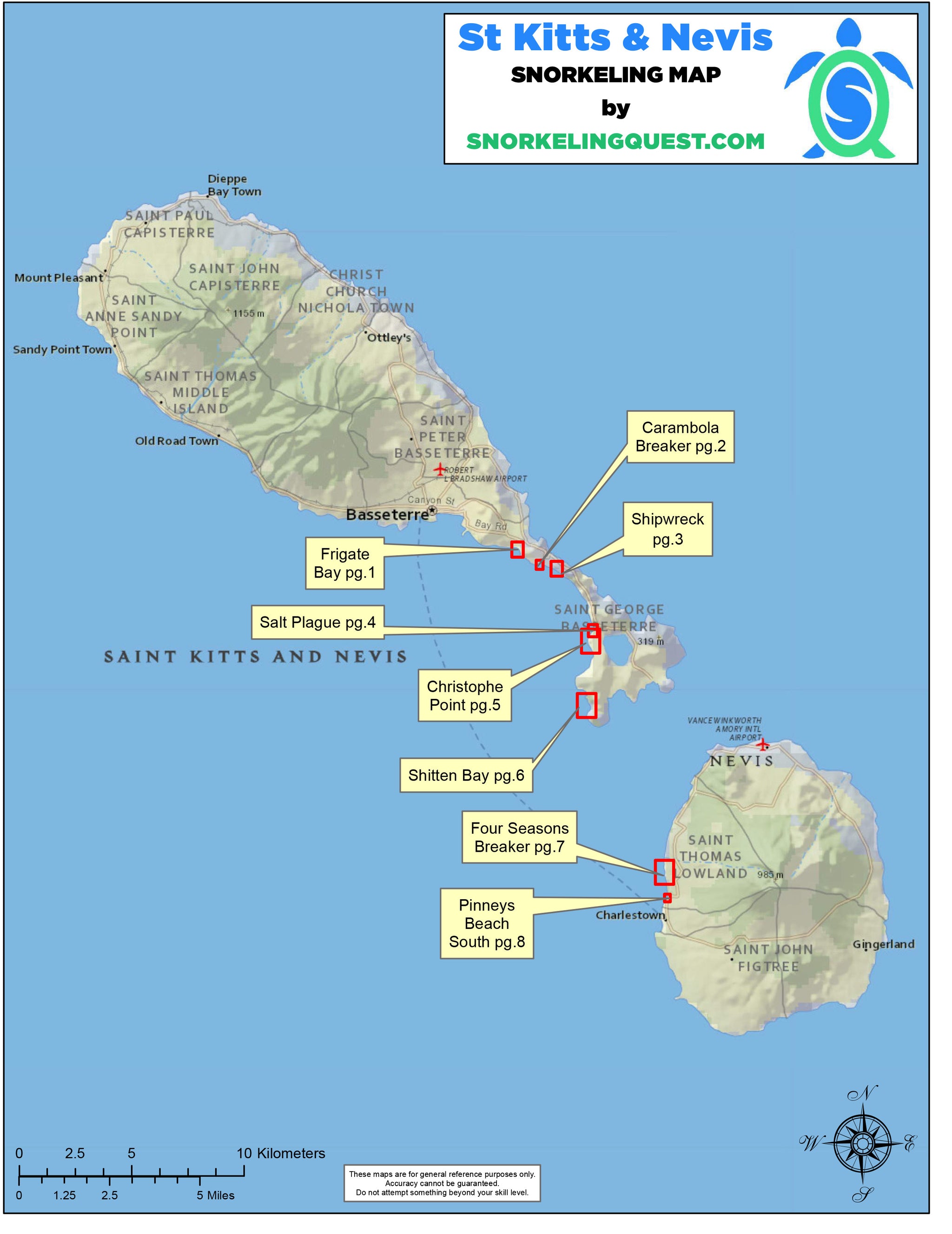St Kitts and Nevis Snorkeling Map